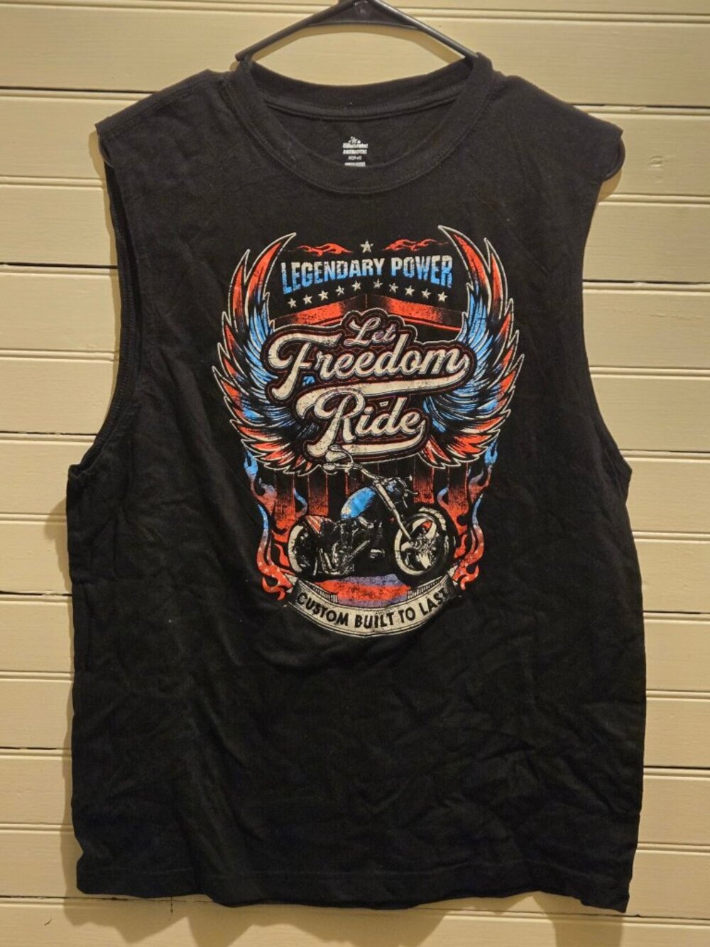 Patriotic Tank Top Mens M Let Freedom Ride Motorcycle Graphic Black Sleeveless